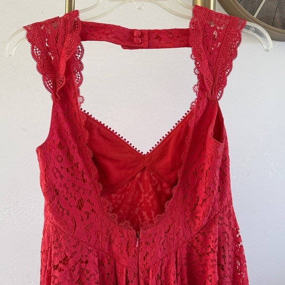 Free People Red Lace High-Low Dress 2 XS - Picture 5 of 10